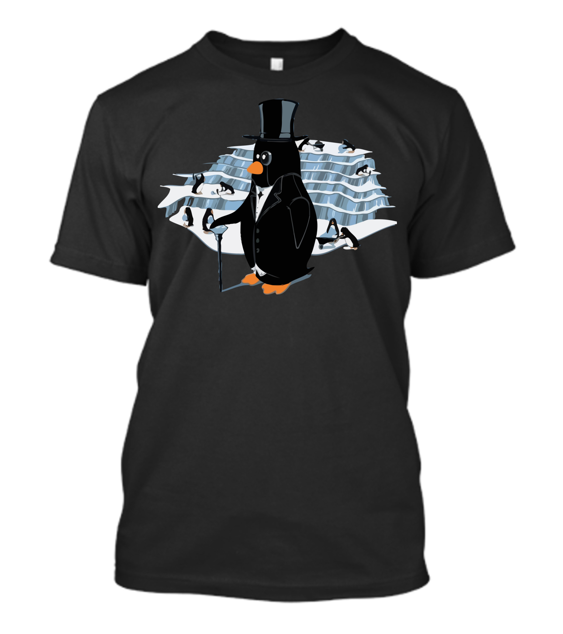 Tycoon Penguin In Tuxedo With Top Hat By Icy Landscape T-Shirt
