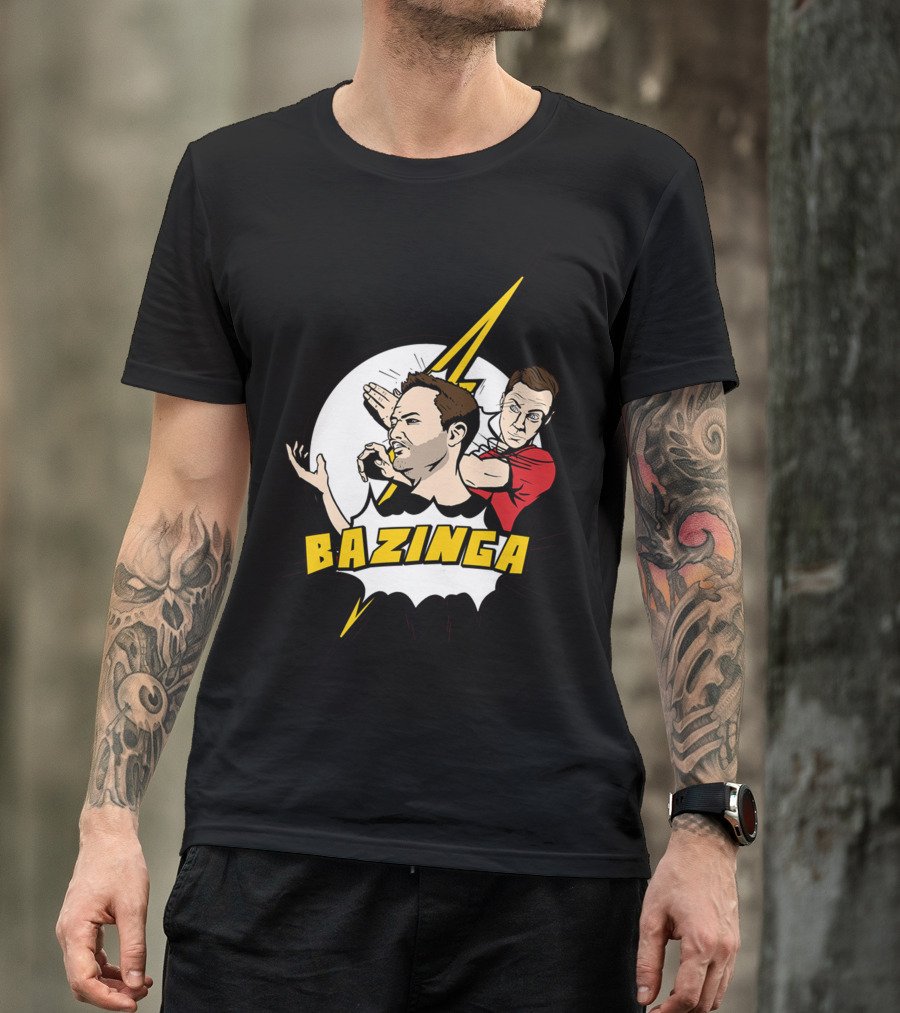Bazinga Comic Style Duo Action By Spicy Monocle T-Shirt
