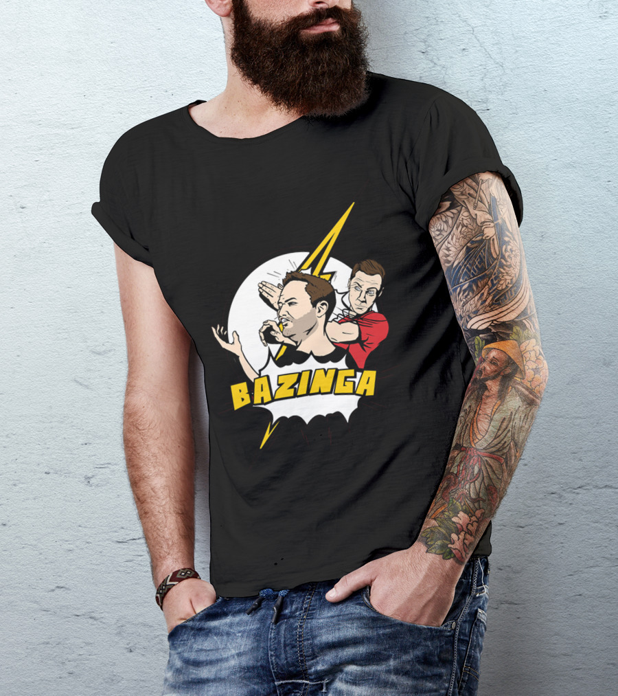 Bazinga Comic Style Duo Action By Spicy Monocle T-Shirt