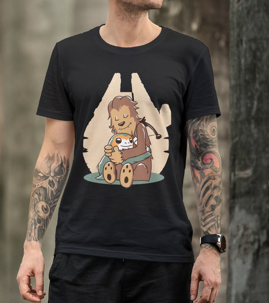 Calvin And Hobbes Millennium Falcon Chewbacca Porg Hug T-Shirt