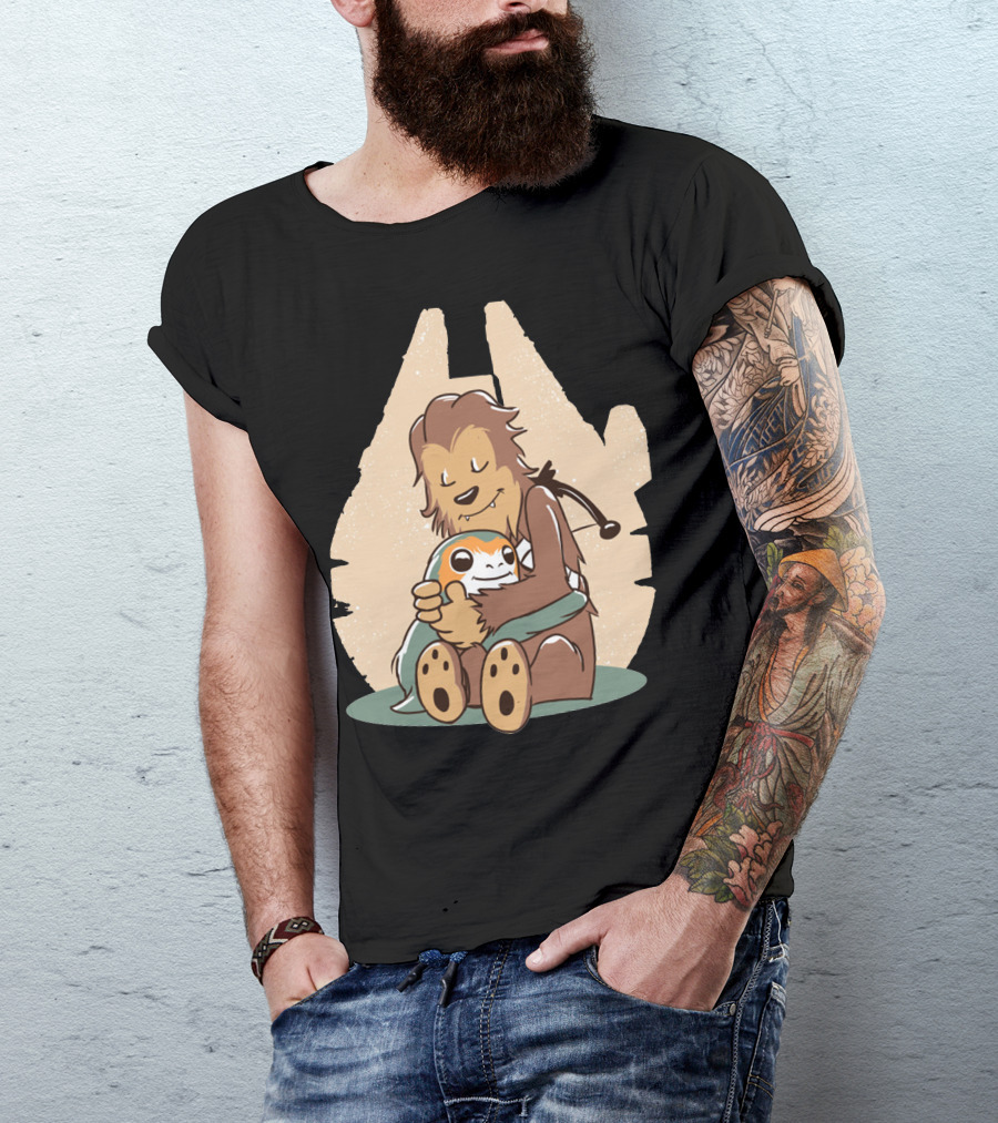 Calvin And Hobbes Millennium Falcon Chewbacca Porg Hug T-Shirt