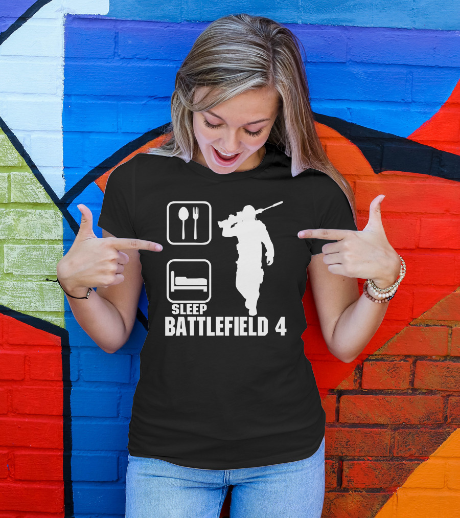 Eat Sleep Battlefield 4 Spoon Fork Bed Soldier T-Shirt