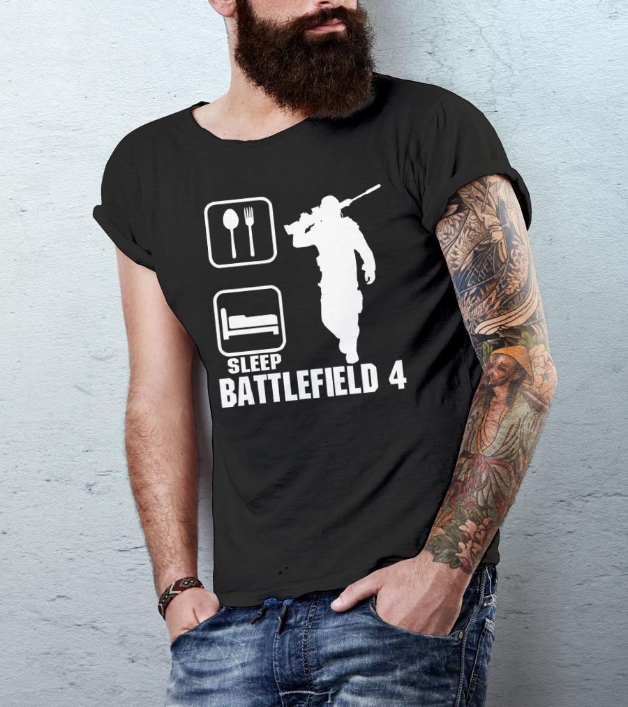 Eat Sleep Battlefield 4 Spoon Fork Bed Soldier T-Shirt