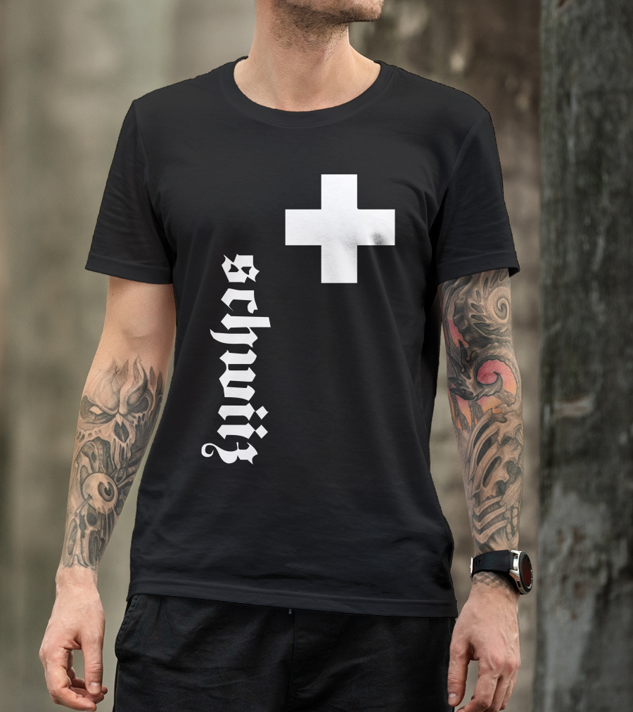 Fan Swiss Cross Schweiz Vertical Gothic Switzerland New T-Shirt
