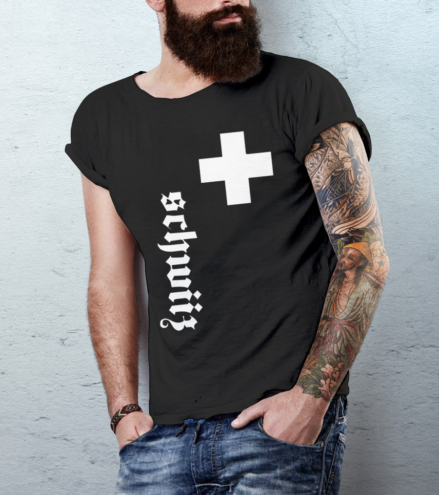 Fan Swiss Cross Schweiz Vertical Gothic Switzerland New T-Shirt