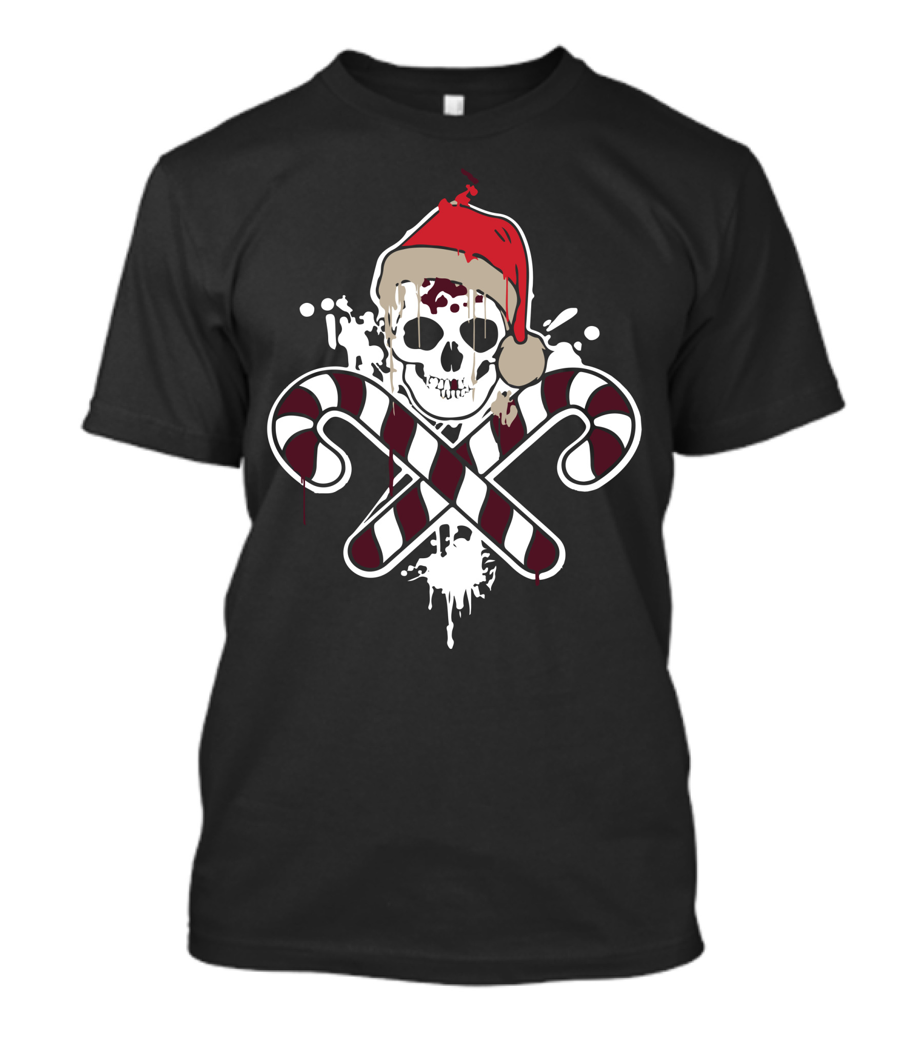 Gangster Skull And Crossbones Santa Hat Candy Cane Pirate Christmas T-Shirt
