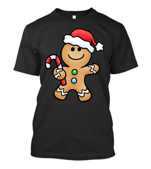 Gingerbread Santa With Candy Cane And Santa Hat T-Shirt