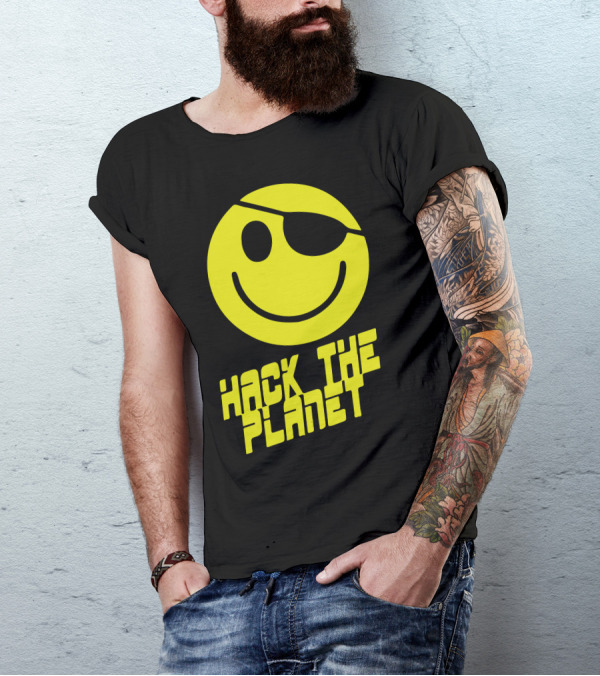 Hack The Planet Smiley Face Eyepatch T-Shirt