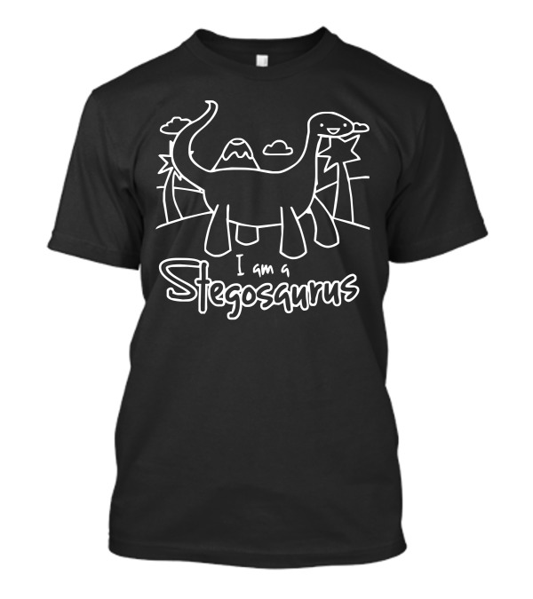 I Am A Stegosaurus Dinosaur Outline With Mountains And Palm Trees T-Shirt