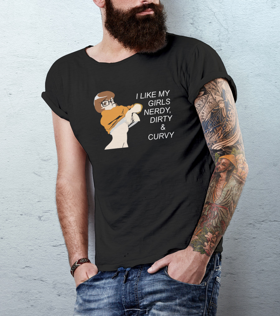 I Like My Girls Nerdy Dirty And Curvy With Retro Glasses And Orange T-Shirt