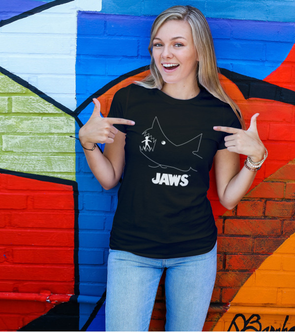 Jaws Movie Shark With Diver Chalk Board Style Cotton Blend T-Shirt