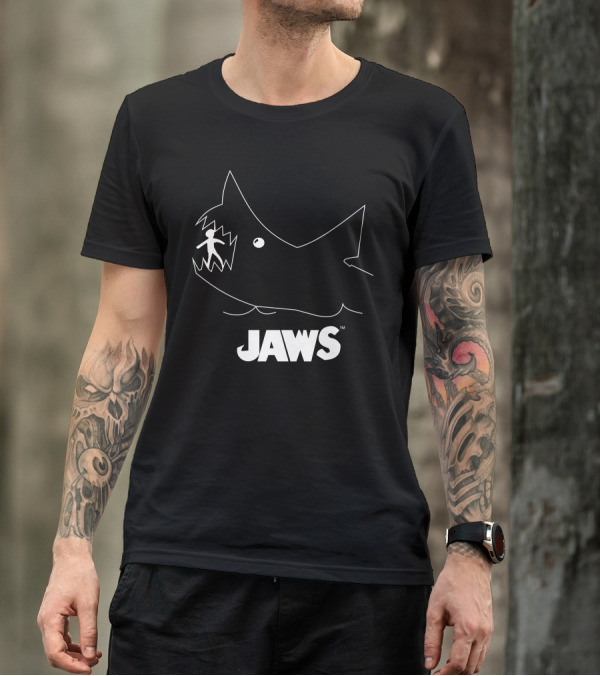 Jaws Movie Shark With Diver Chalk Board Style Cotton Blend T-Shirt