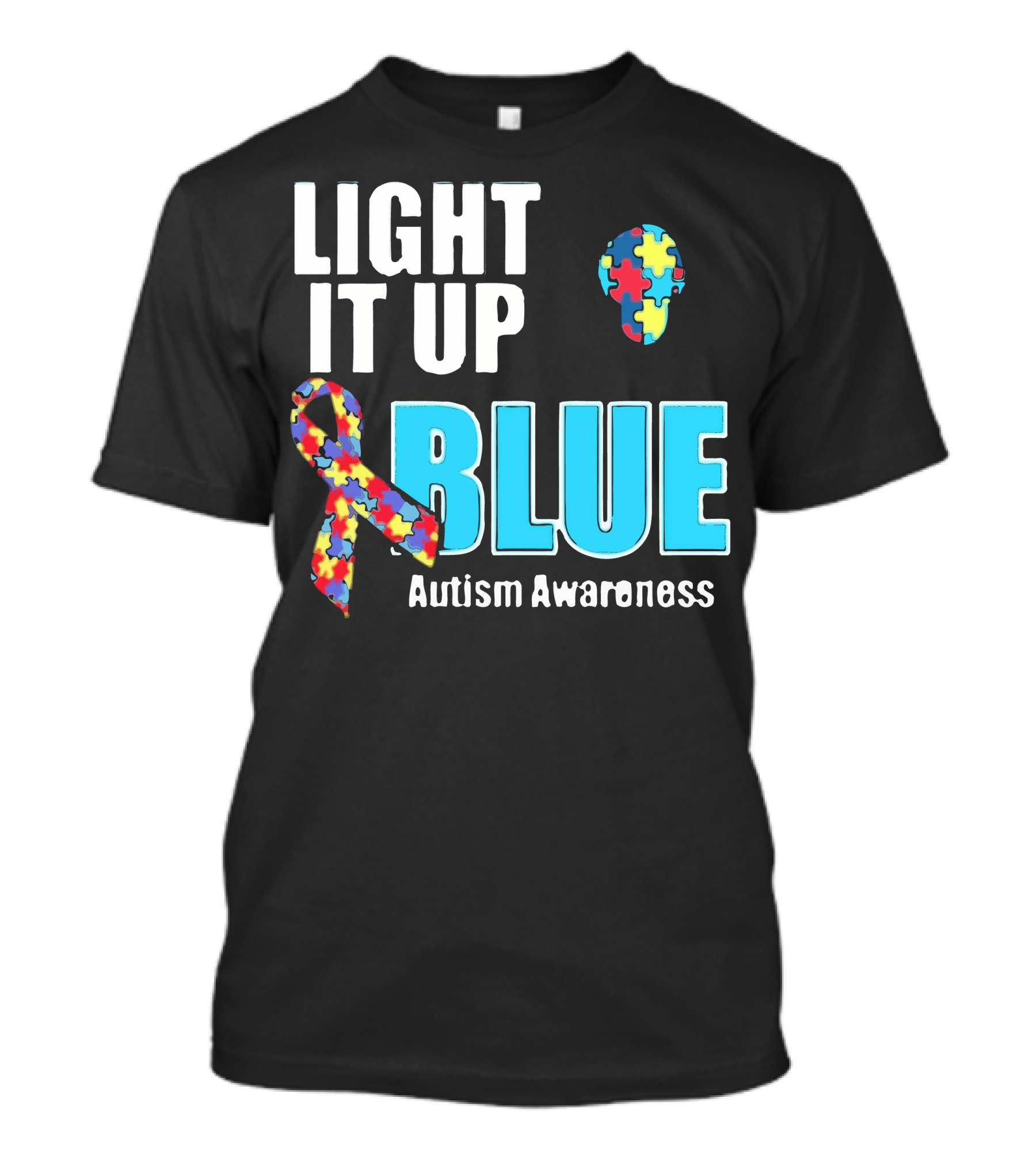 Light It Up Blue Autism Awareness Puzzle Ribbon And Head T-Shirt