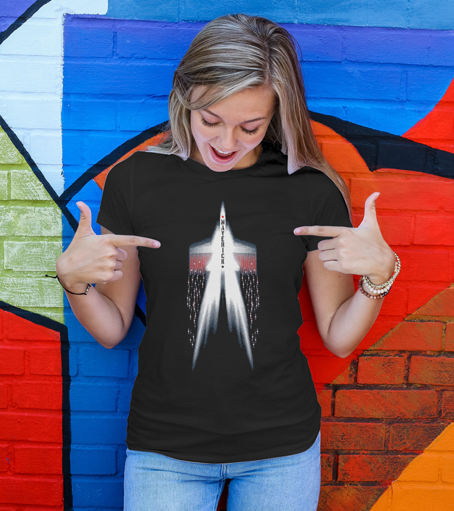 Maverick Jet Star Pattern With Red White Blue Trail T-Shirt