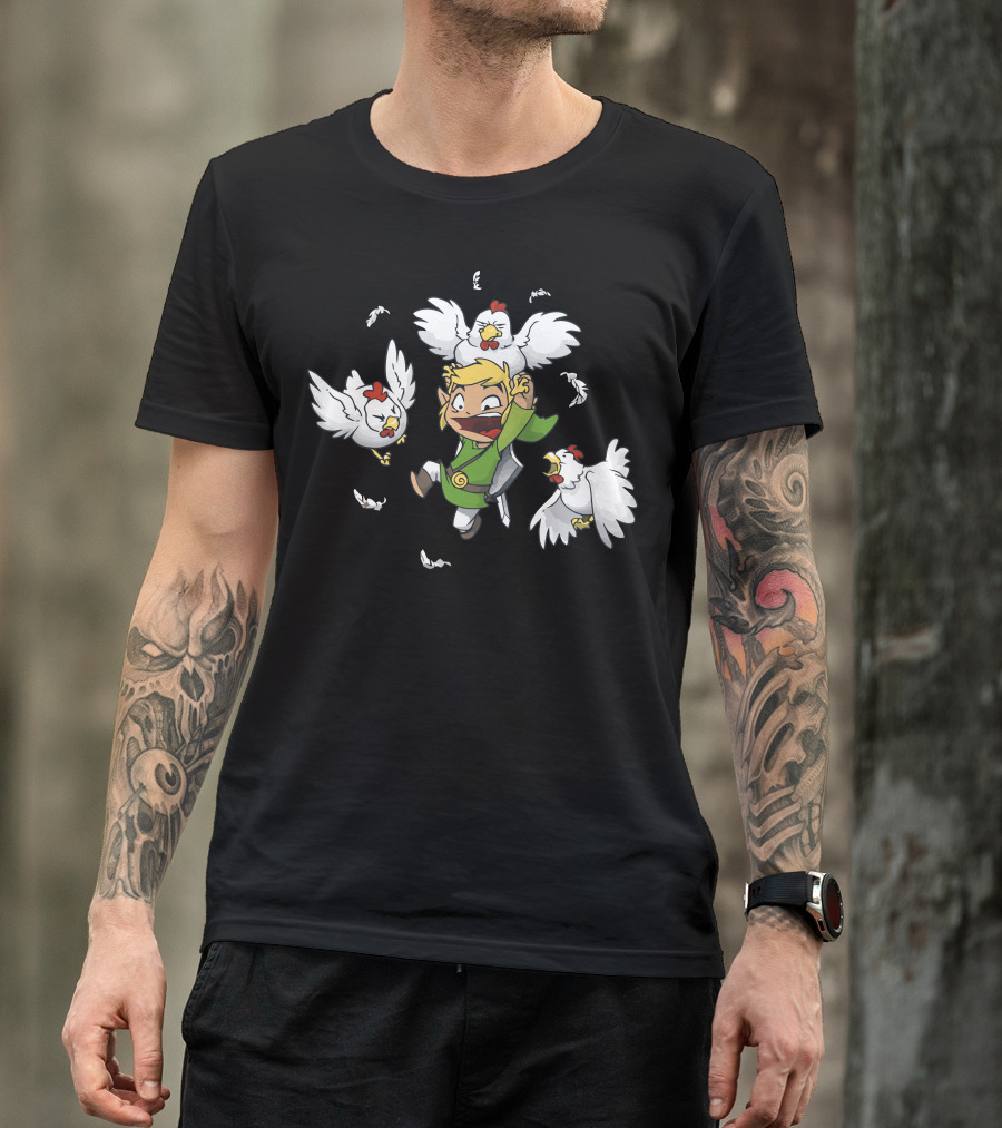 Maybe A Bad Idea Hero Surrounded By Angry Chickens T-Shirt