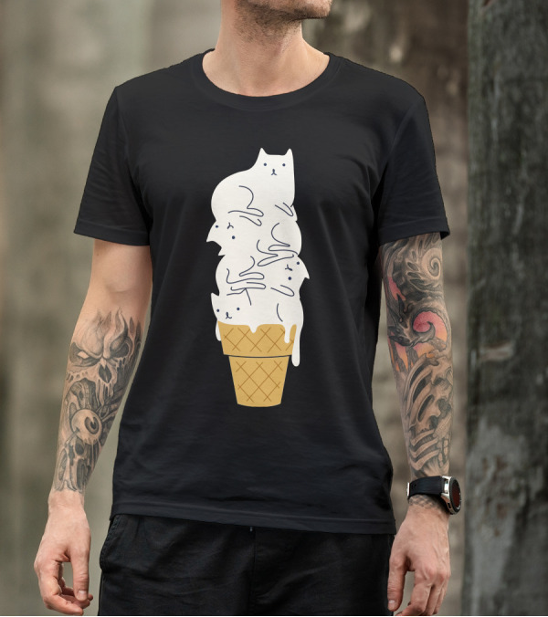 Meowlting Cat Ice Cream Cone Stack T-Shirt