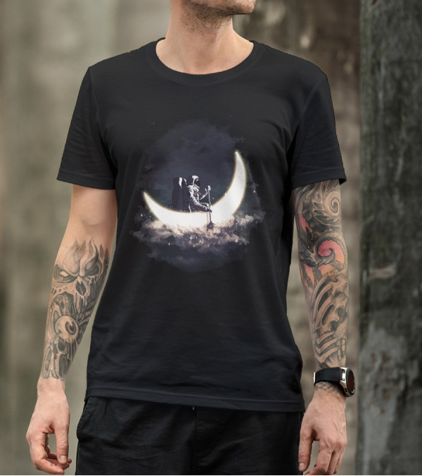 Astronaut Moon Boat Journey Through Cosmic Waters T-Shirt