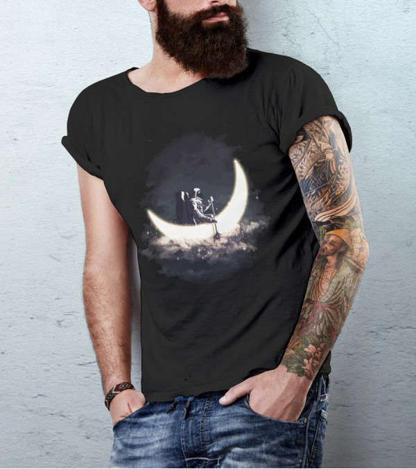 Astronaut Moon Boat Journey Through Cosmic Waters T-Shirt