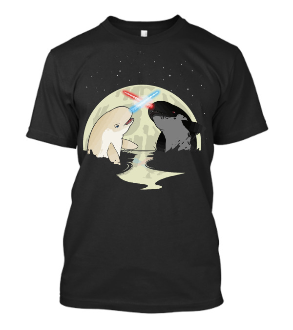 Nar Wars Battling Whales Under Cosmic Moonlight T-Shirt