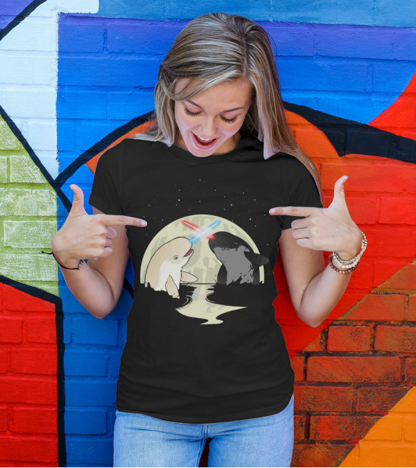 Nar Wars Battling Whales Under Cosmic Moonlight T-Shirt