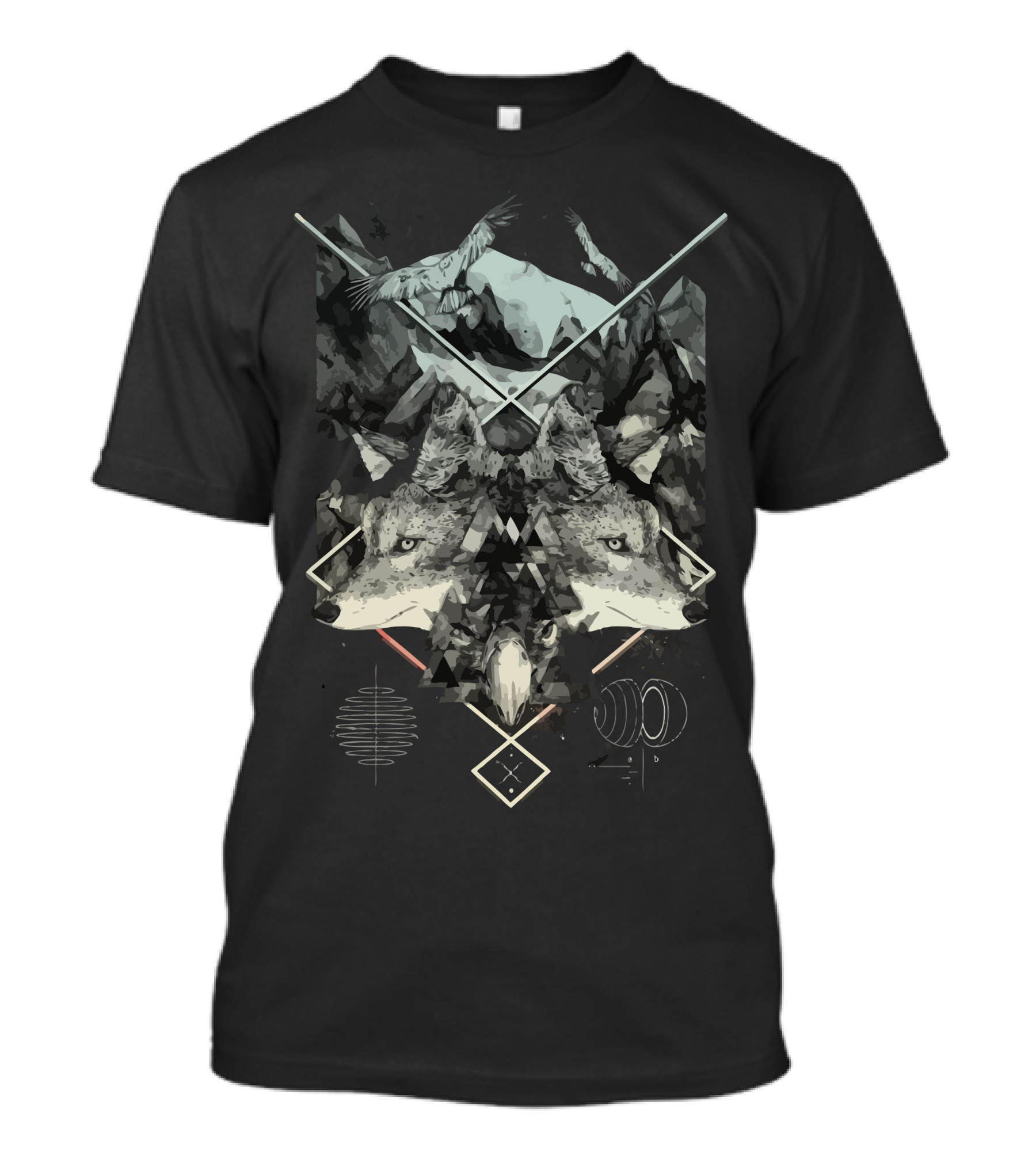 Natural Collapse Geometric Wolves And Mountains T-Shirt