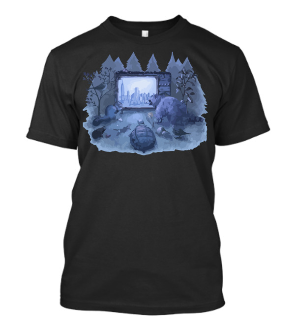 Nature Channel Forest Animals Watching City On Screen T-Shirt
