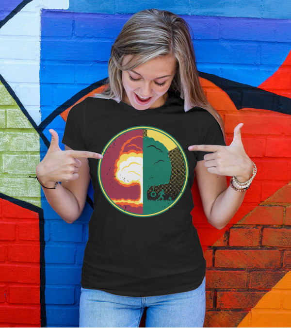 Nature Versus Destruction Symbol With Tree And Explosion Contrast T-Shirt