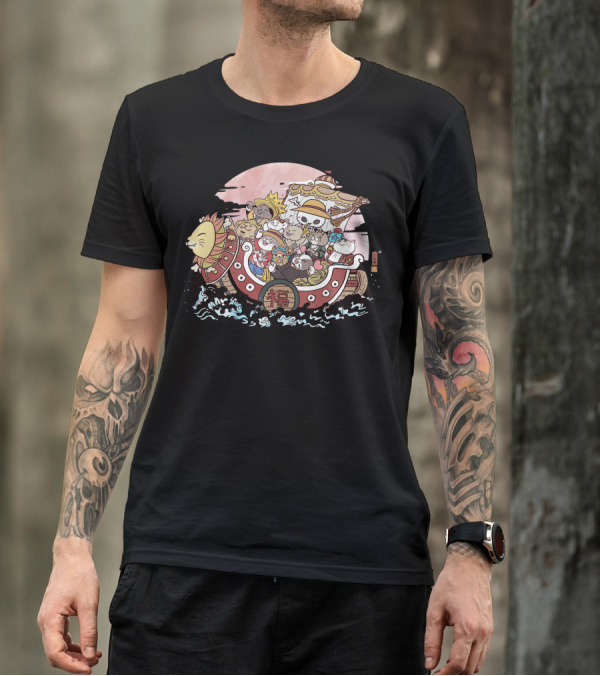 Neko Takarabune 福 Cats On Treasure Ship Moonlit Voyage T-Shirt