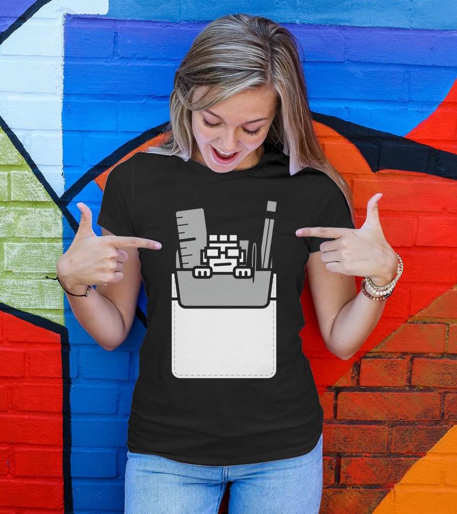 Nerd Hiding In Pocket With Ruler And Pencil T-Shirt