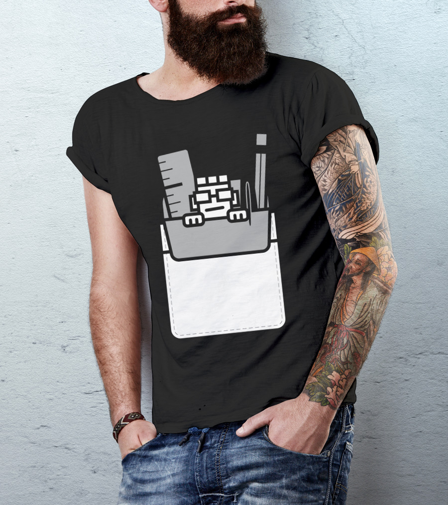 Nerd Hiding In Pocket With Ruler And Pencil T-Shirt