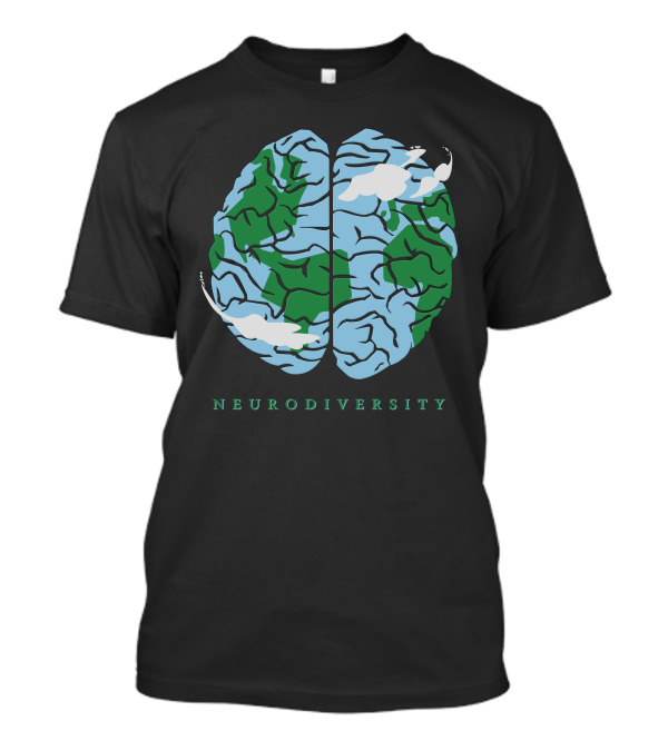 Neurodiversity Earth Brain Clouds Green Blue T-Shirt