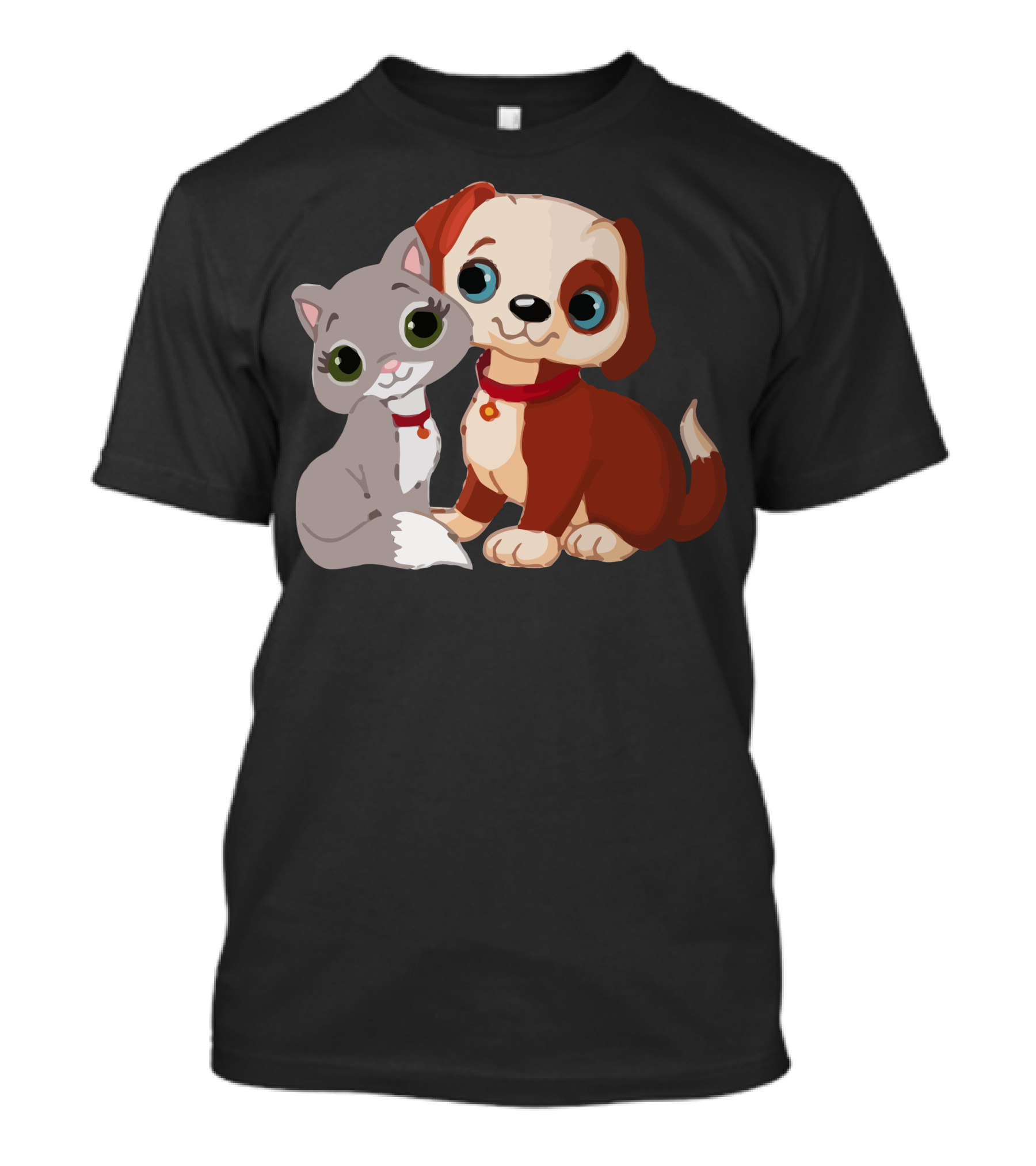 Adorable Puppy And Kitten Duo With Red Collars T-Shirt