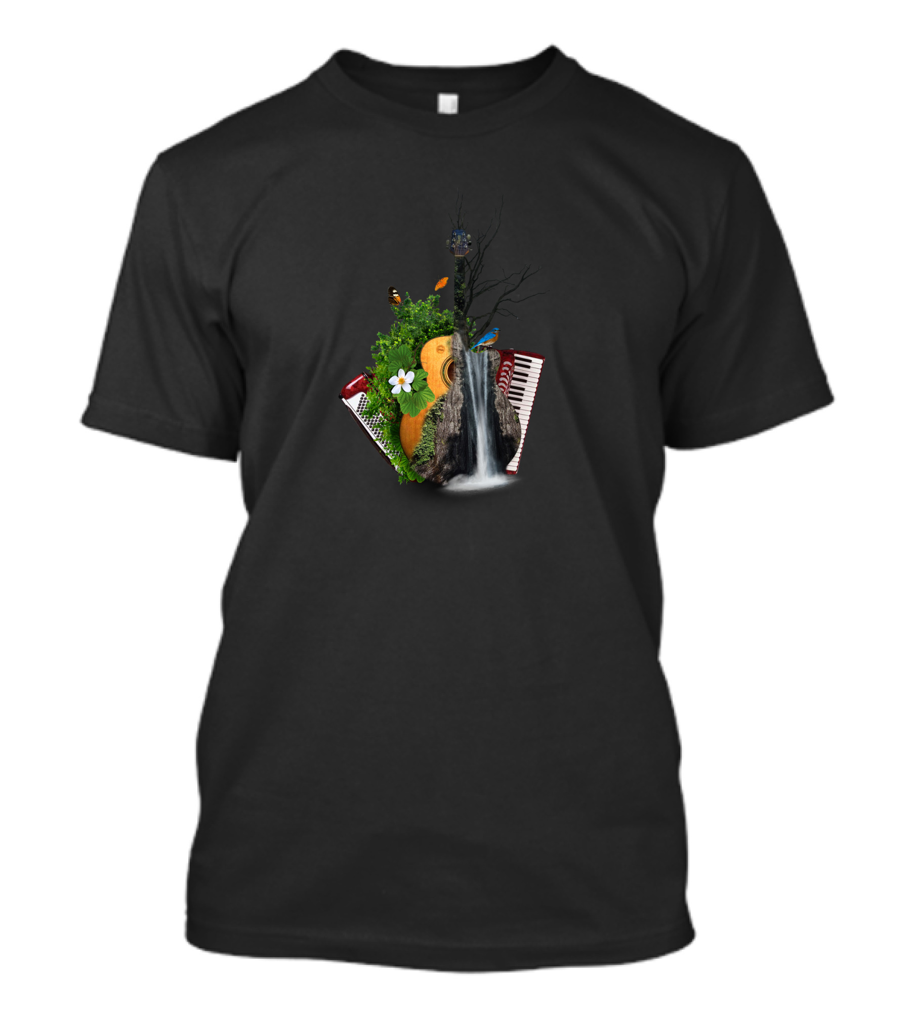 Sing A Song Nature Guitar Waterfall Accordions T-Shirt
