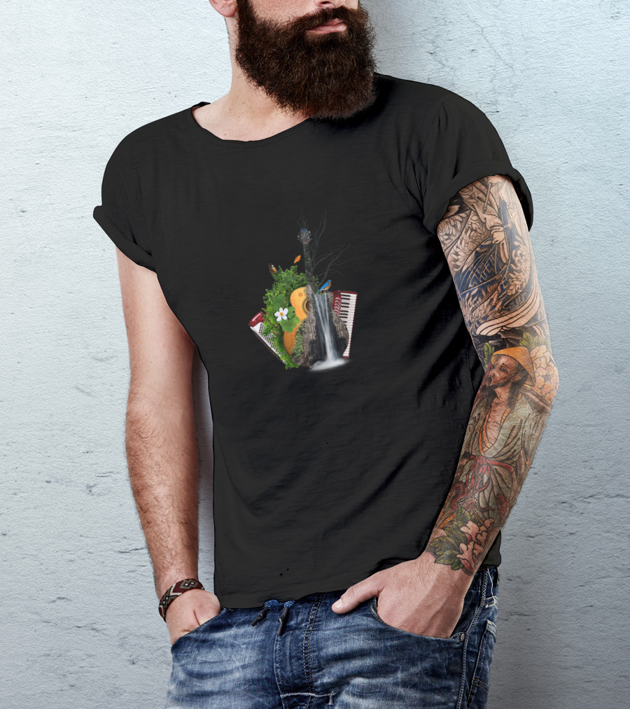 Sing A Song Nature Guitar Waterfall Accordions T-Shirt