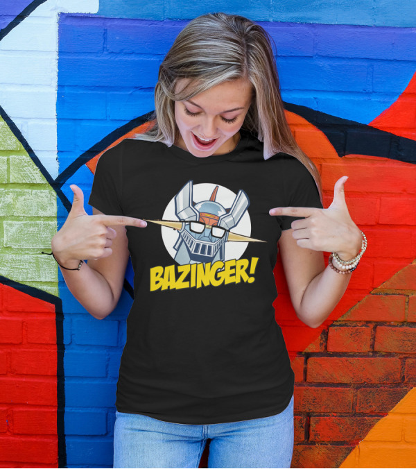 Bazinger Retro Robot Fusion With Glasses And Comical Exclamation T-Shirt