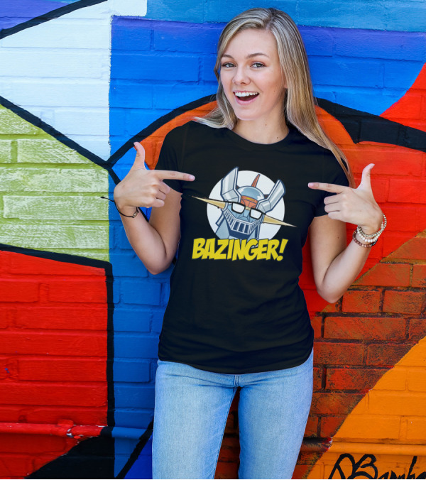 Bazinger Retro Robot Fusion With Glasses And Comical Exclamation T-Shirt