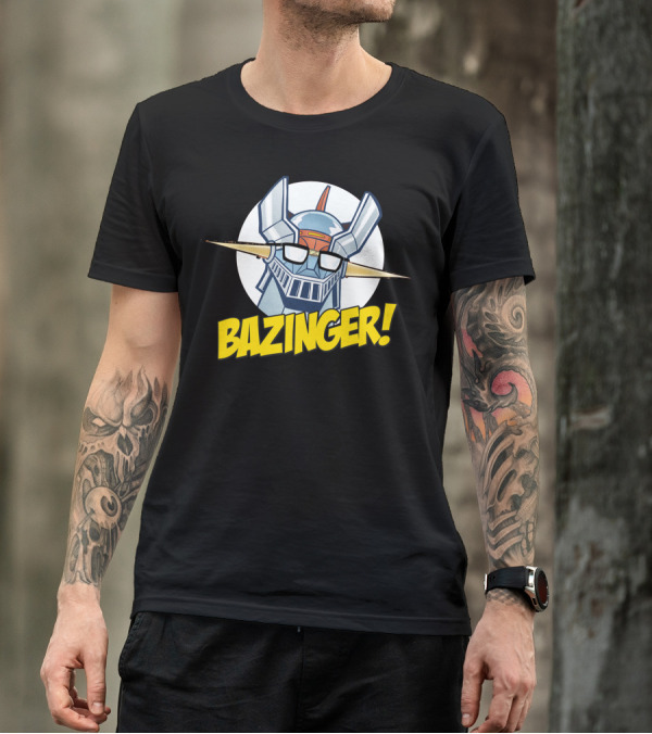 Bazinger Retro Robot Fusion With Glasses And Comical Exclamation T-Shirt