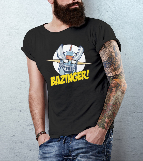 Bazinger Retro Robot Fusion With Glasses And Comical Exclamation T-Shirt