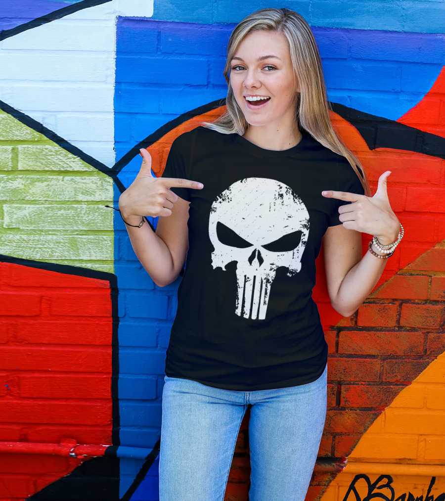 Punisher Skull Distressed White T-Shirt
