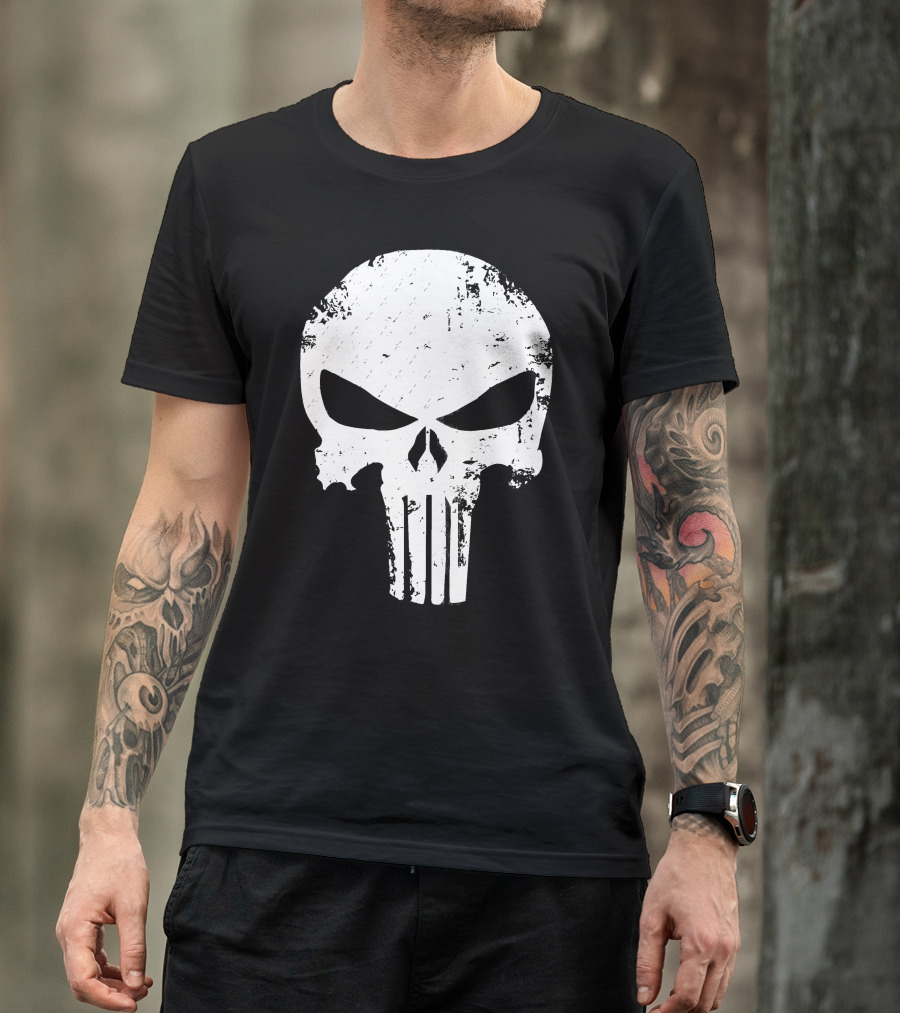 Punisher Skull Distressed White T-Shirt