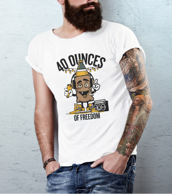 40 Ounces Of Freedom SF Boombox Beer Cartoon T-Shirt