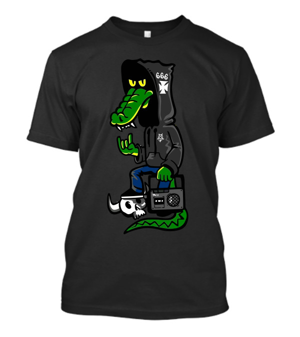 666 Hooded Crocodile With Skull And Boombox T-Shirt