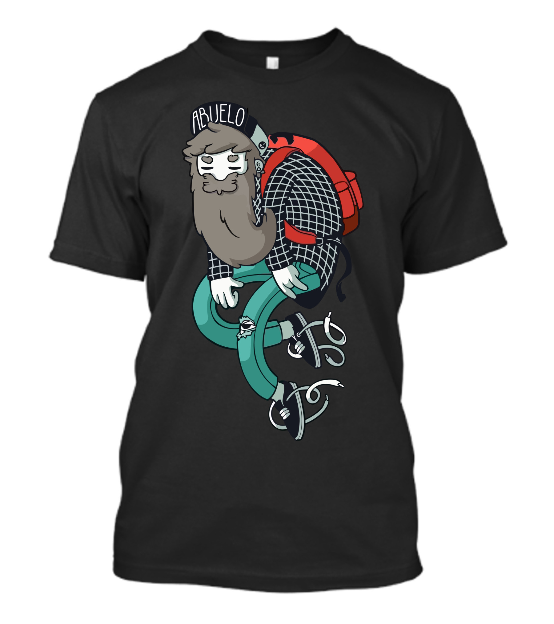 ABUELO Beanie Backpack Bearded Skateboarder T-Shirt