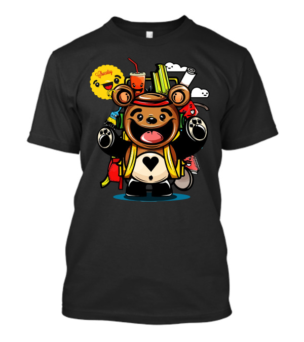 Cheeky Bear With Colorful Snacks And Heart T-Shirt