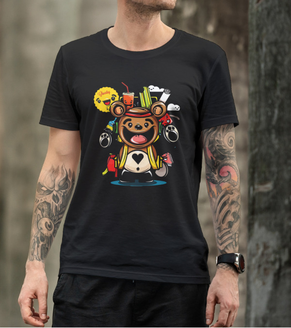 Cheeky Bear With Colorful Snacks And Heart T-Shirt