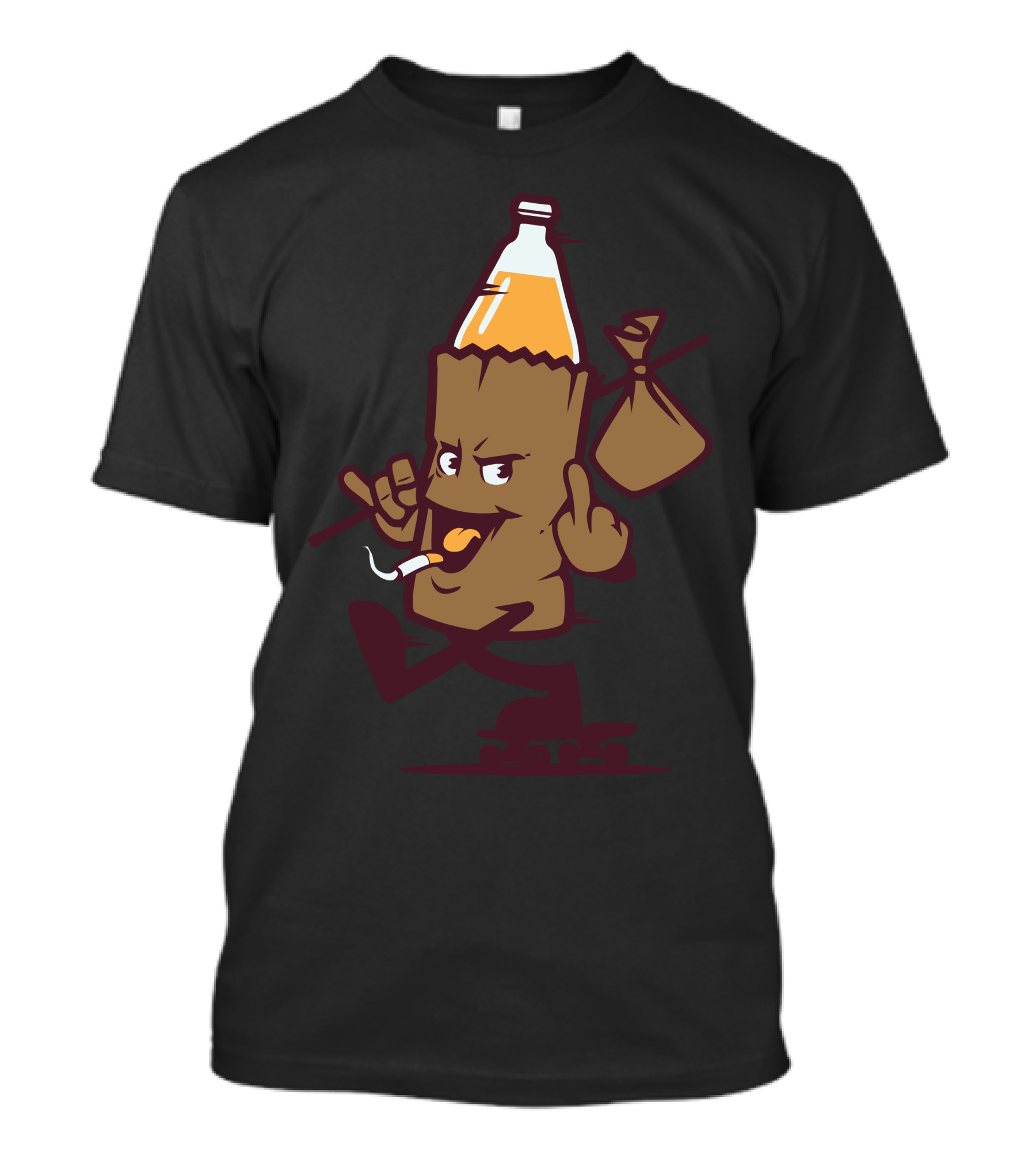 Cool Characters Brown Paper Bag With Soda On Roller Skates T-Shirt