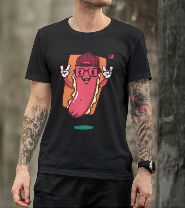 Cool Hotdog Rocking Cap And Sunglasses T-Shirt