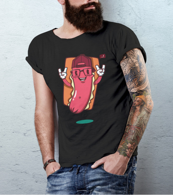Cool Hotdog Rocking Cap And Sunglasses T-Shirt