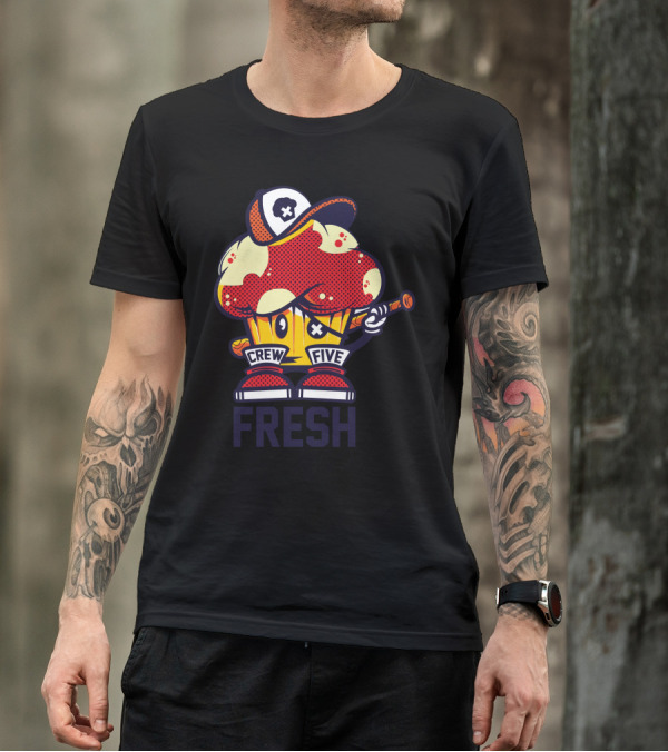 Crew Five Fresh Cupcake Character With Hat And Bat T-Shirt