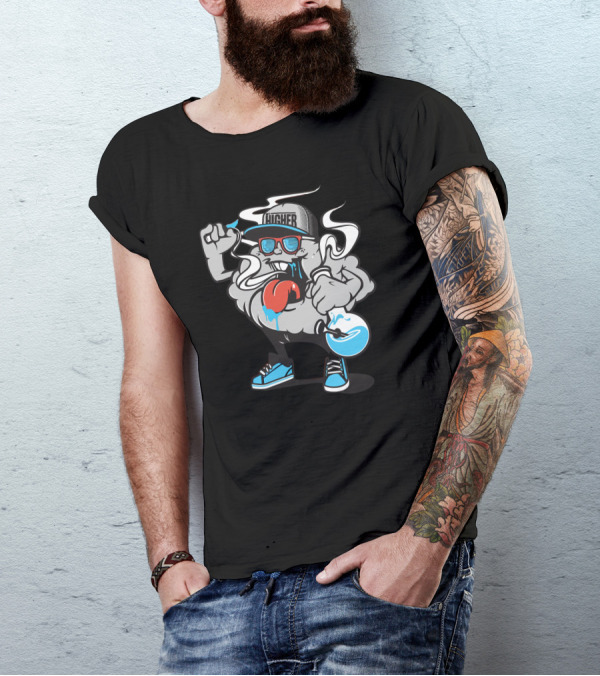 Higher Cartoon Cloud Character Holding Flask And Wearing Sunglasses And Hat T-Shirt